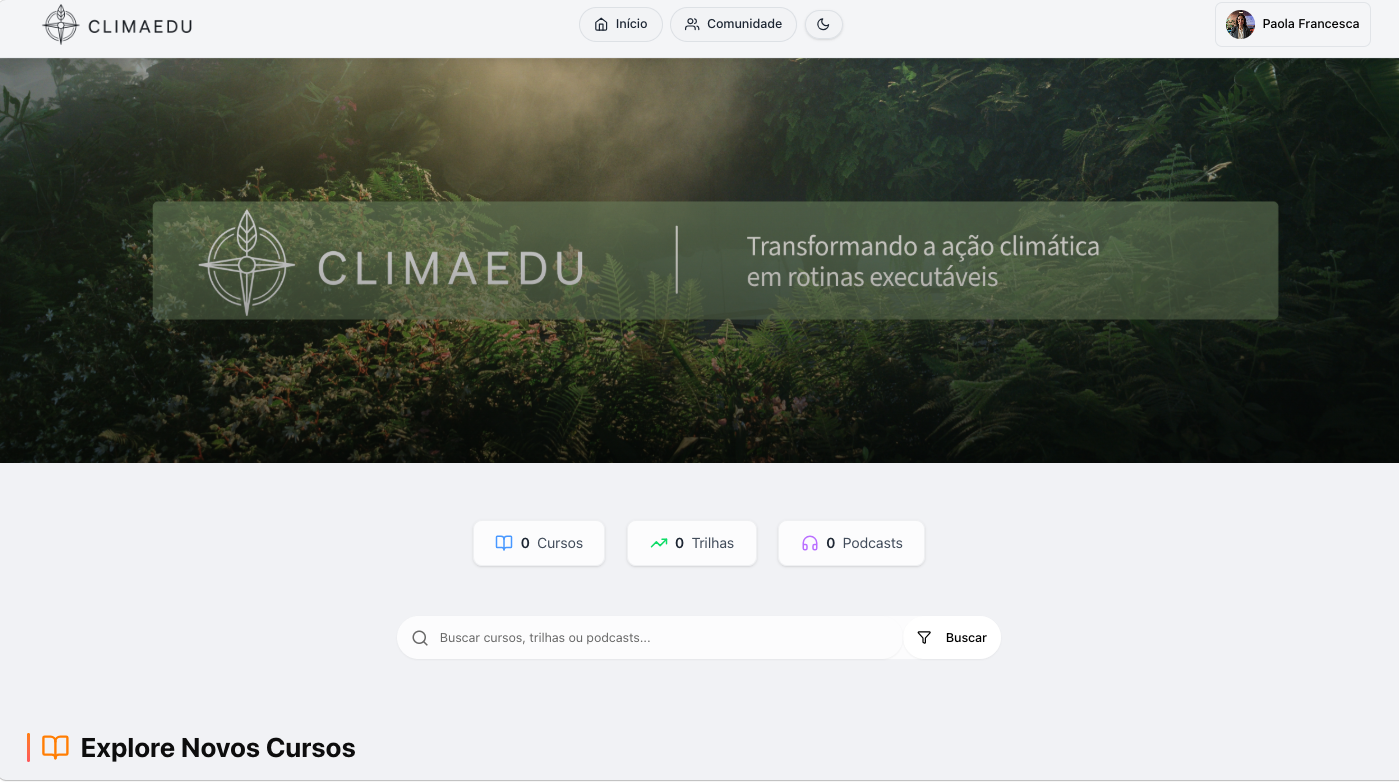 Tela inicial real da plataforma CLIMAEDU